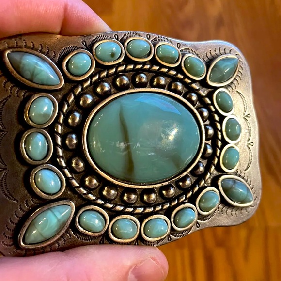 ssm Accessories - Turquoise Stone Colored Studded Leather Belt boho festival  Western SSM vintage